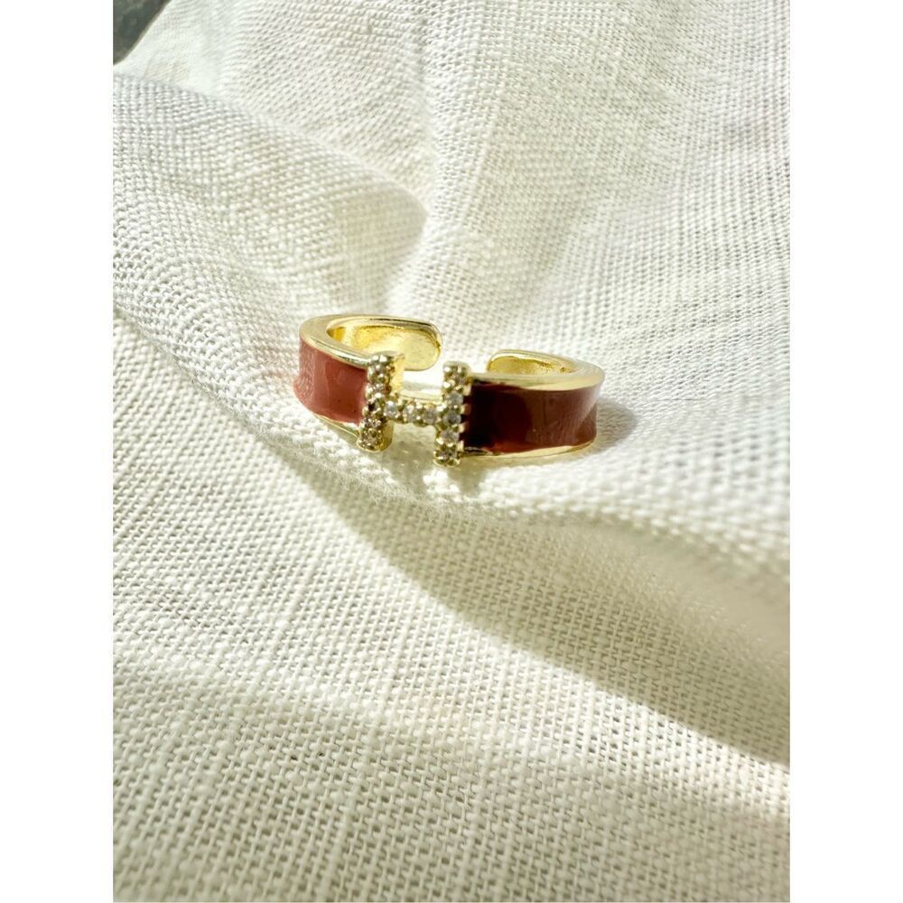 Chocolate brown H logo adjustable ring